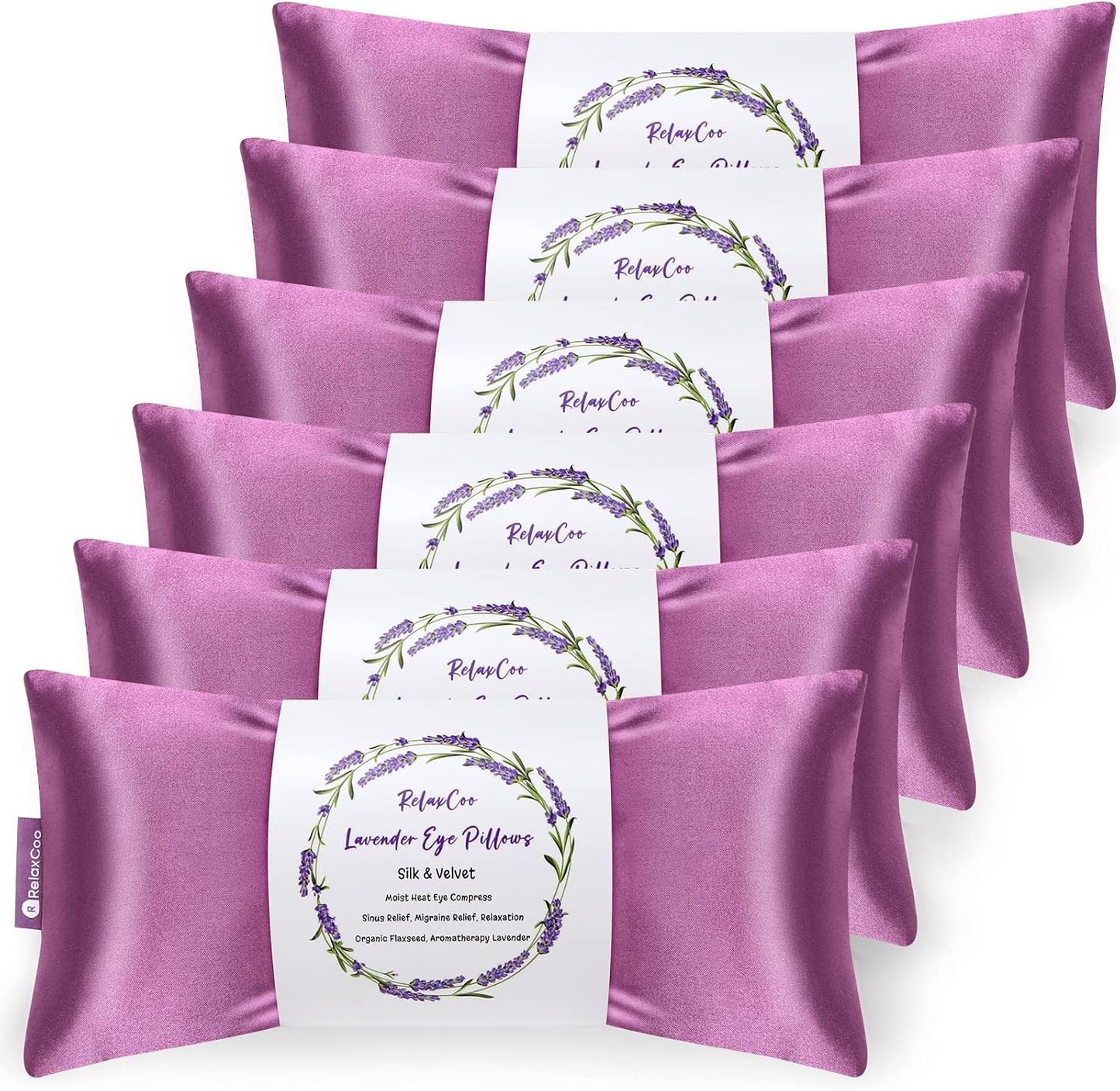 RelaxCoo Lavender Eye Pillow for Relaxation, Yoga, Sleeping, Weighted Eye Mask Heated for Headache, Sinus, Dry Eyes Relief, Moist Heat Eye Compress, Meditation Accessories with Aromatherapy, Pack of 2