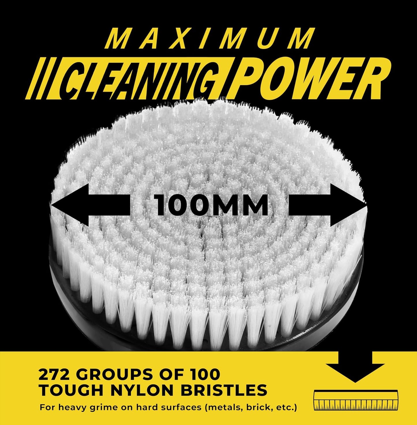 VViViD Drill Backing Plate + Power Scrub Brush Attachment, 150mm Diameter Large Surface Area, Medium-Stiffness Bristles