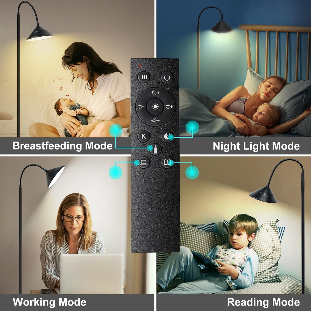 Yikuneng Dimmable LED Floor Lamp, Super Bright Reading Lamps Floor Standing lamp with Remote & Touch Control, Stepless Dimming & 2700K-6500K Color Temperature, for Living Room Bedroom Office, Black