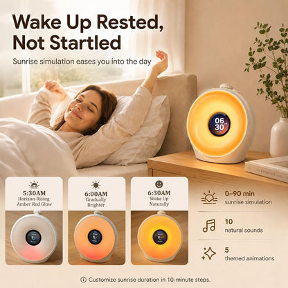 Sunrise Alarm Clock with 3 Unique Wake Up Modes for Every Sleeper, Sound Machine Night Light with 10 Natural White Noise Sounds and 8 Dimmable Ambient Mood Lighting for Bedrooms, Adults, Kids