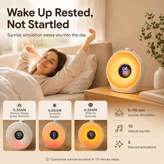 Sunrise Alarm Clock with 3 Unique Wake Up Modes for Every Sleeper, Sound Machine Night Light with 10 Natural White Noise Sounds and 8 Dimmable Ambient Mood Lighting for Bedrooms, Adults, Kids