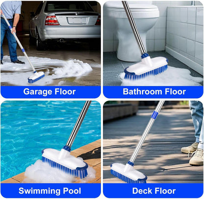 Floor Scrub Brush with Long Handle - 53" Deck & Grout Cleaner Brush Set for Tile, Marble, Stone, Bathroom, Patio, Garage, Deck & Floor Cleaning