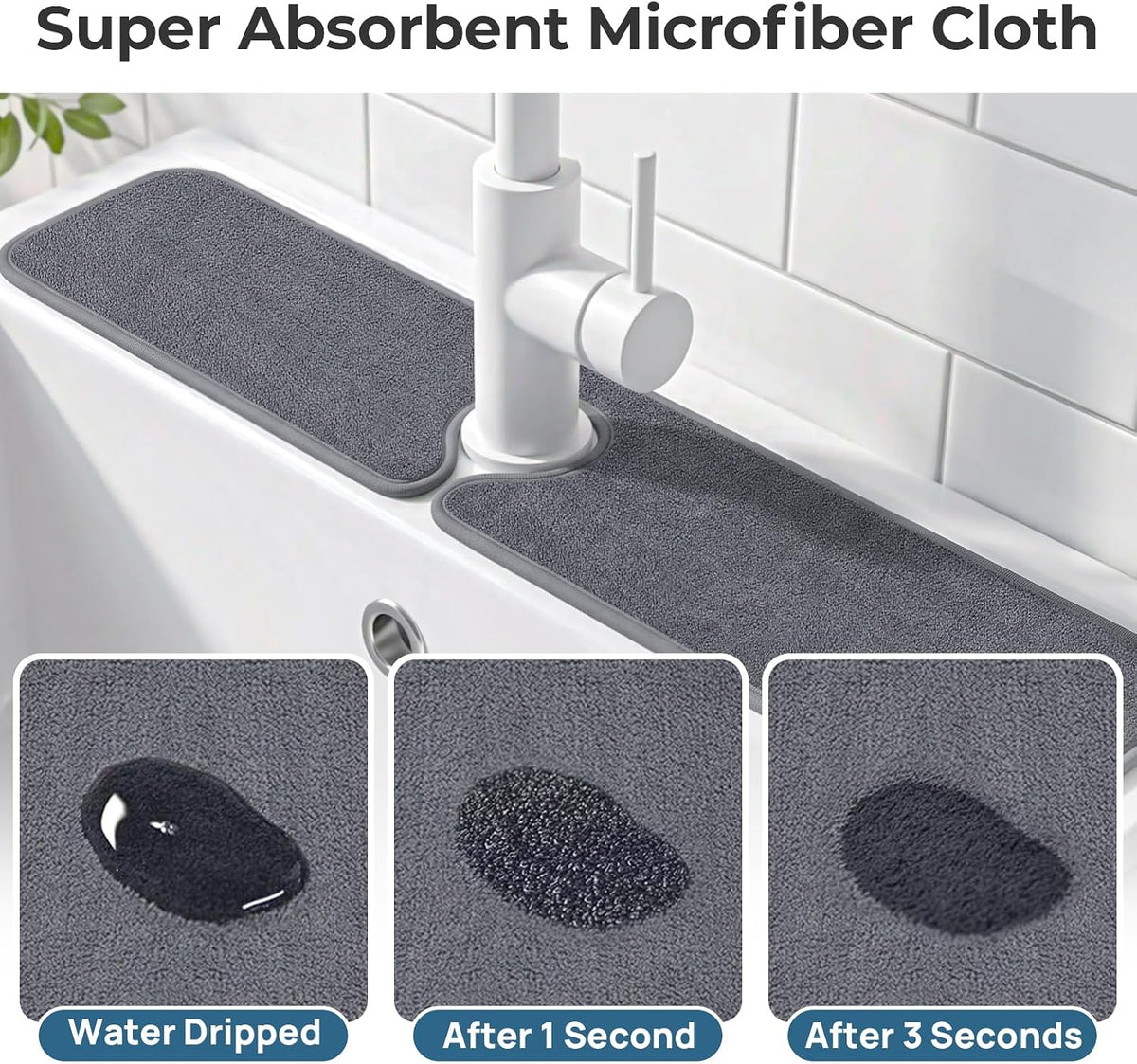 PoYang 4 Pack Faucet Mat for Kitchen Sink Splash Guard, Long 24x5 Inch