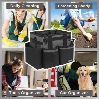 SCAVATA Compact Wearable Cleaning Caddy with Handle & Shoulder Straps | Small Cleaning Supplies Organizer, Under Sink & Car Cleaning Tools Storage Bag for Housekeepers Cleaners, Black