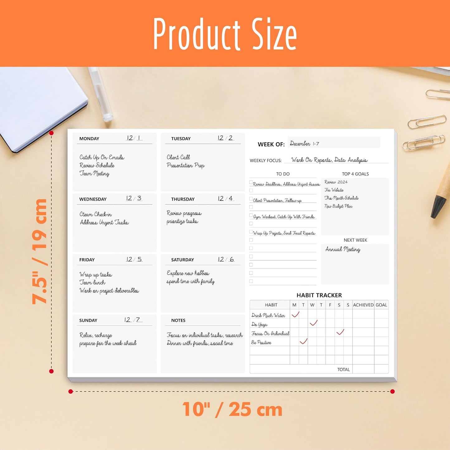 Weekly Planner Desktop List Note Pad To Do List with Magnet Mountings for Fridge Locker (90 Sheets 9" x 6")