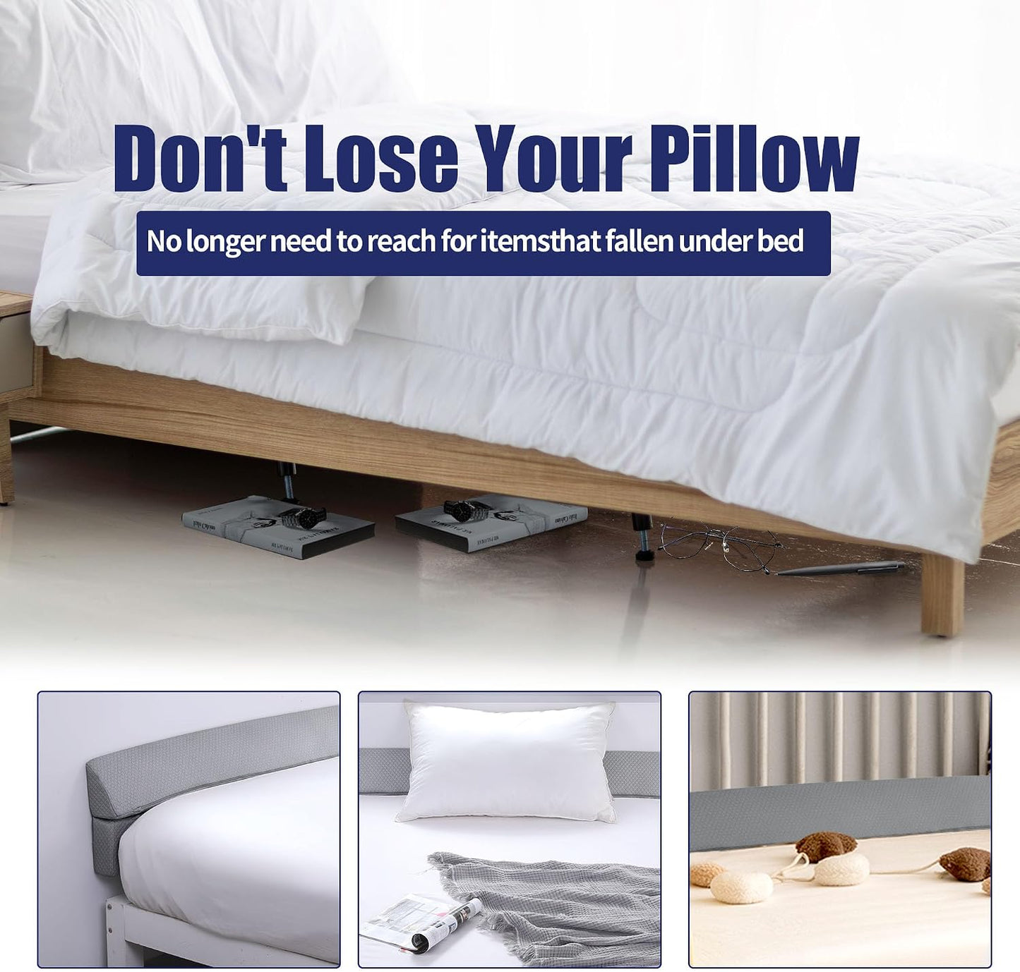 HOMBYS Wedge Pillow Headboard for Bed Gap,Foldable Bed Wedge Gap Filler Queen Size,Matterss Gap Filler,Multi Functional Bed Crack Pillow, Fill The Gap (0-7") Between Your Headboard and Mattress,White