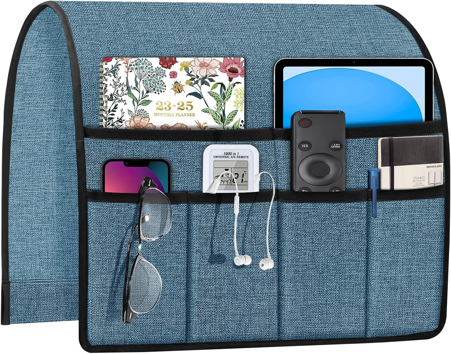 Joywell Remote Caddy Couch Remote Control Holder for Recliner Sofa Armrest Organizer Non Slip Arm Chair Caddie with 6 Pocket Storage for Magazine, Tablet, Phone, iPad, Black