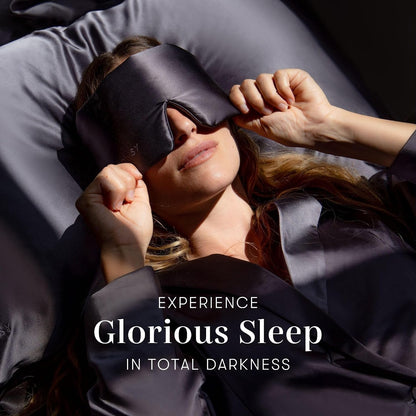 DROWSY Silk Sleep Mask - Face-Hugging, Padded Cocoon for Luxury Sleep in Total Darkness - 100% Pure Mulberry Silk, Skin-Hydrating & Adjustable (Midnight Blue)