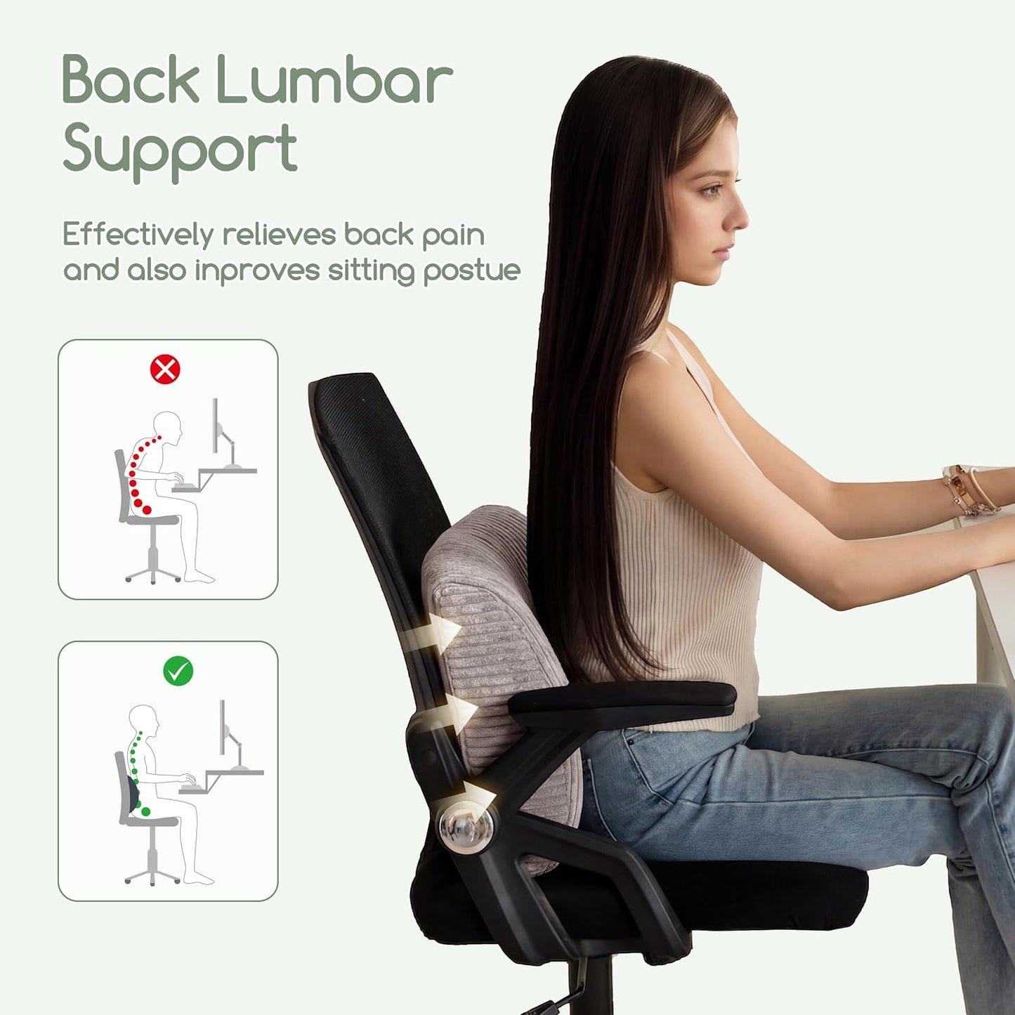 HIGOGOGO Lumbar Support Pillow for Recliner Chair/Accent Chair/Couch, Memory Foam Back Support Cushion for Elderly, Recliner Cushions for Back Rest, Pain Relief, Reading, Washable Cover, Brown