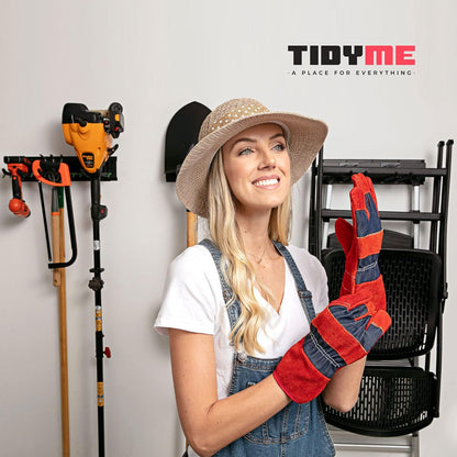 Garage Tool Organizer Wall Mount, 64", 4 Racks 8 Hooks, 400 lbs | 400 lbs, anti-rust carbon steel, garden tool organizer & storage rack for garage organization, shovels, rakes & tools