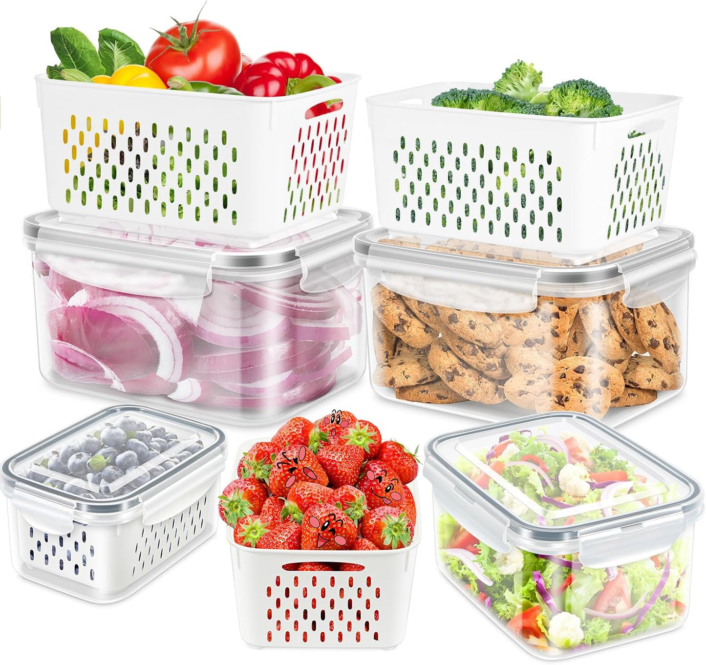 5 Pack Fruit Storage Containers for Fridge Berry Keeper Produce Saver | Leak-proof Food Container Set with Colander Veggie Keep Fresh BPA Free Plastic Refrigerator Organizer Freezer Dishwasher Safe