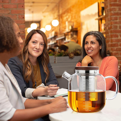 Glass Teapot with Infuser and Lid, 61oz/1.8L Large Borosilicate Glass Tea Pot with Removable Stainless Steel Strainer, Heat-Resistant Handle, Stovetop Safe Tea Kettle for Loose Leaf, Blooming Tea