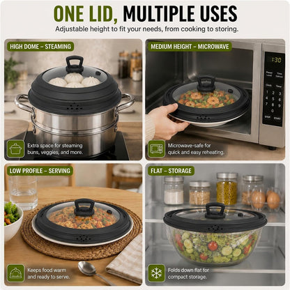 Collapsible Microwave Splatter Cover, Vented Glass Silicone Lid with Heat resistant Handle, Fit Plates Bowls Pots, Safe for Microwave Convection Oven Steamer Dishwasher（grey 11.8in）
