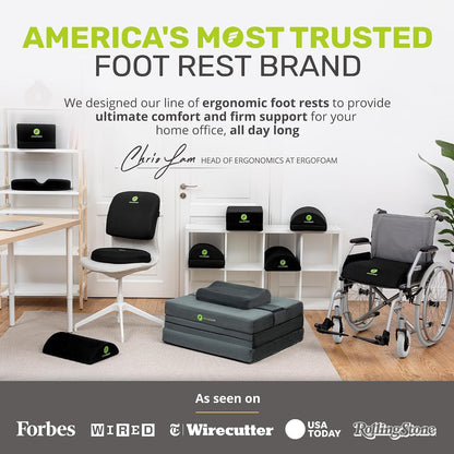 ErgoFoam Foot Rest for Under Desk at Work Adjustable - Chiropractor-Endorsed, High-Density Foam, Velvet (Black)