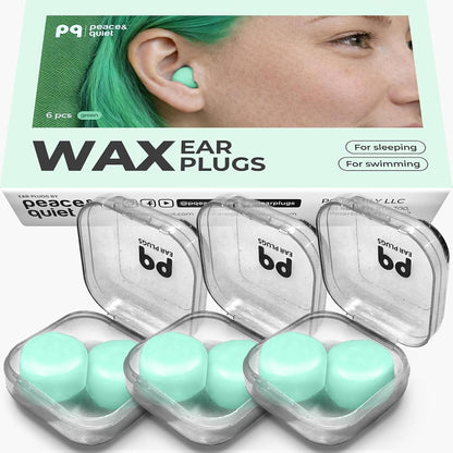PQ Wax Ear Plugs for Sleep - 6 Silicone Wax Earplugs for Sleeping and Swimming - Gel Ear Plugs for Noise Cancelling, Ear Protection - Sleeping Earplugs with Sound Blocking (6-Pillows). Beige
