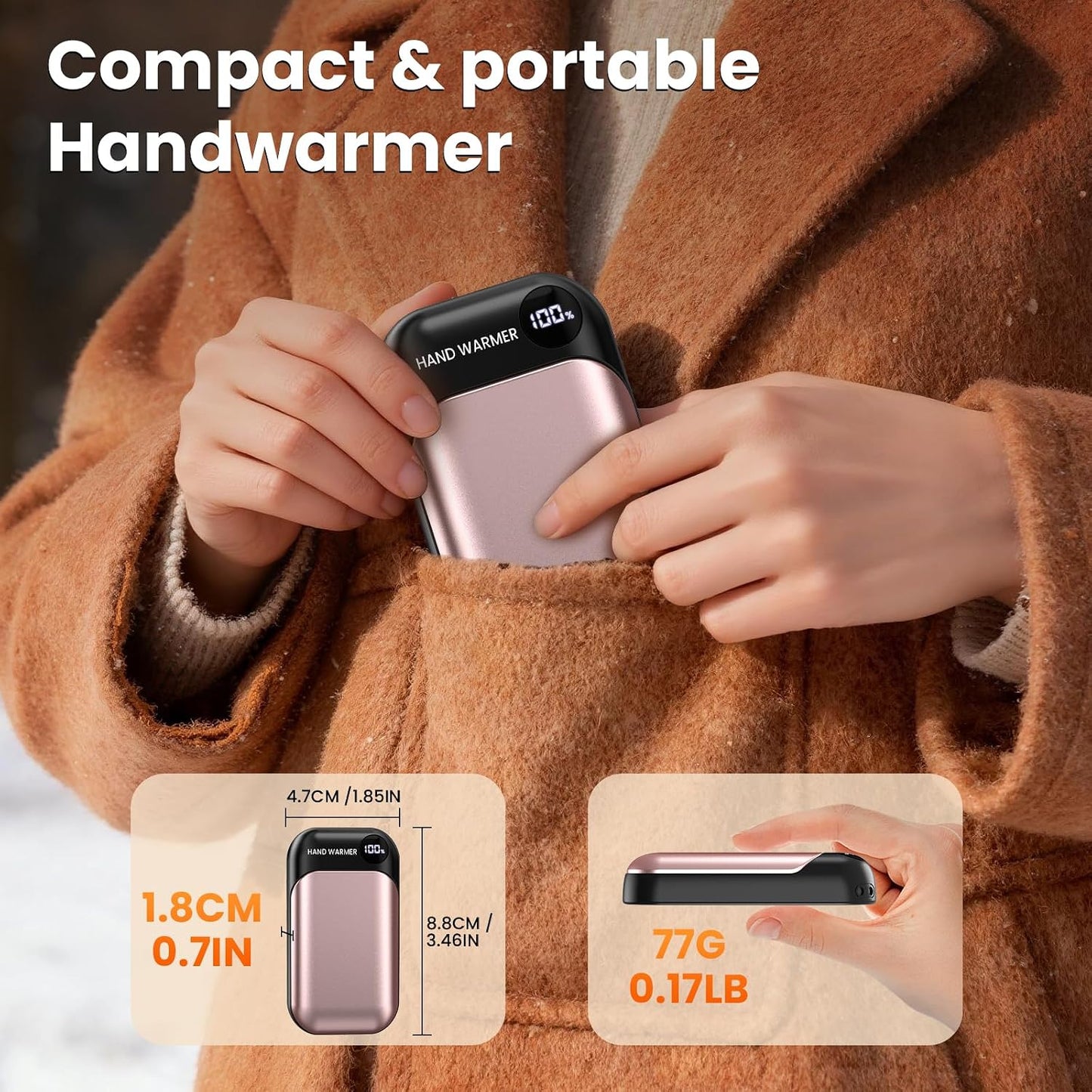 Hand Warmers Rechargeable 2 Pack, 4-Levels 104°F to 131°F Electric Hand Warmers, UL Certified Safe & Real 9Hrs Heating, Portable Pocket Hand Warmer for Women Men Kids, Fishing, Hunting, Golf, Camping