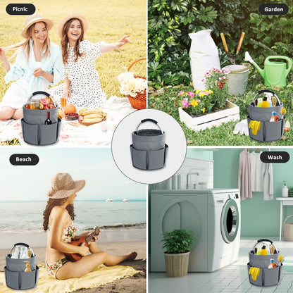 17L Cleaning Caddy with Handle, Cleaning Supplies Organizer, Foldable Storage Basket, Cleaning Supply Caddy, Portable Multi Cleaning Bucket Bag for Home, Garden (Blue)