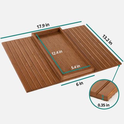DETOR Couch Arm Tray with Spacious 12.4" x 5.4" Storage Box, Walnut Bamboo Finish, Enhanced Non-Slip Felt Bottom, Sturdy Bamboo Slats, Fits Armrests 6" and Wider