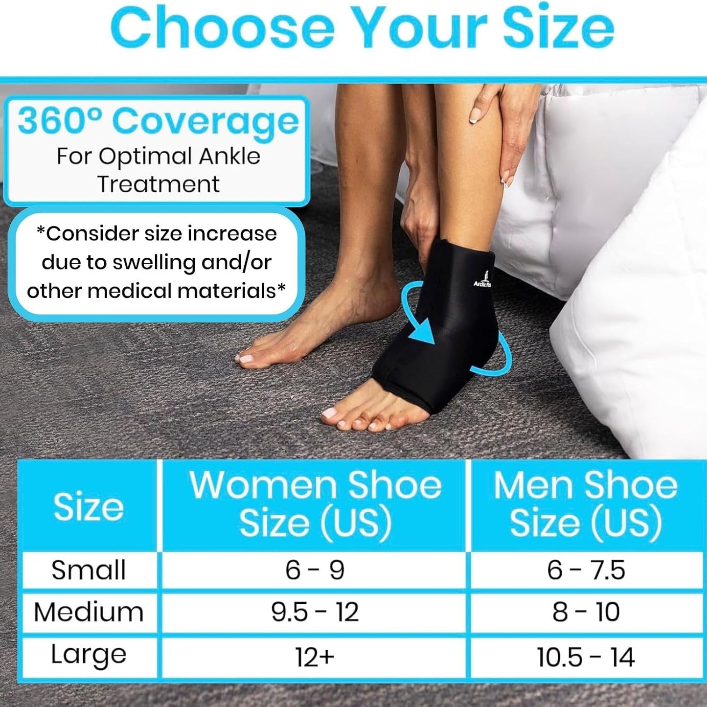 Vive Arctic Flex Ankle Ice Pack Wrap for Swelling - Adjustable Hot & Cold | Gel Compression for Foot & Heel Injuries Reusable, Pain Relief, Reusable Cooling Therapy
