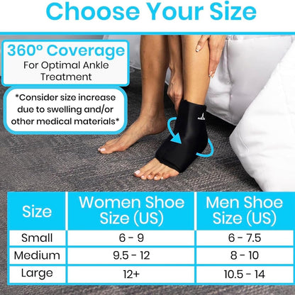 Vive Arctic Flex Ankle Ice Pack Wrap for Swelling - Adjustable Hot & Cold | Gel Compression for Foot & Heel Injuries Reusable, Pain Relief, Reusable Cooling Therapy