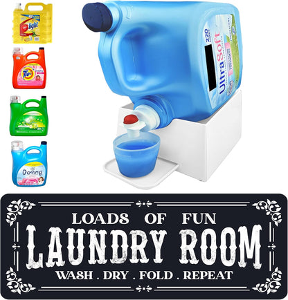 TidyFriend No-Spill Liquid Laundry Detergent Dispenser Holder, Laundry Soap Dispenser Holder with Drip Tray for Laundry Room Organization, Angled Downward Slope for Easy Pouring (No Strap, Ivory)