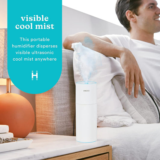 Homedics Portable Humidifier - Small Air Humidifiers, Matte White | for Bedroom, Plants, Office, Travel - Cool Mist Humidifiers, Color-Changing Accent Light, 2 Mist Settings