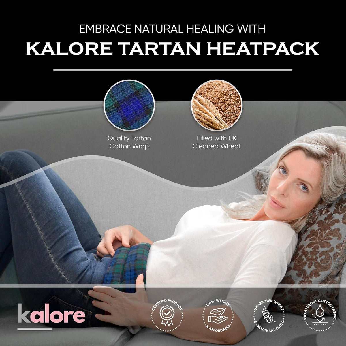 Microwavable Heating Pads for Winter Warmth, Back, Stomach & Head Comfort – Kalore Soft Cotton Tartan Neck Wrap – Even Heat Distribution Hot Compress Bag – Wheat Heat Pad XL – Unscented – Gray