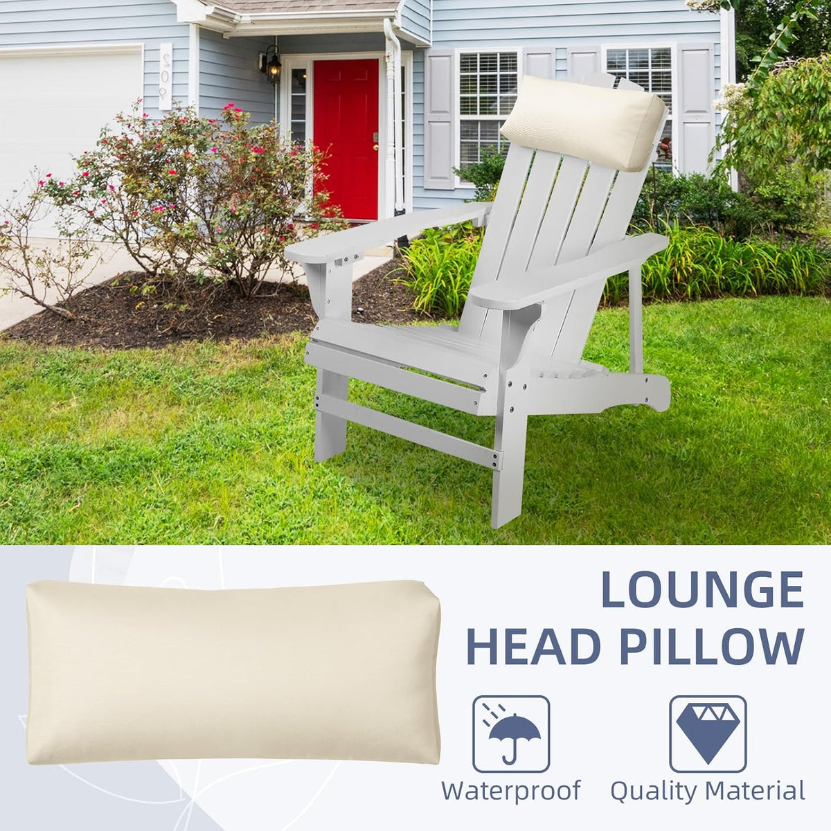 Chaise Lounge Head Pillow, 2 Pack Outdoor Patio Pillows with Adjustable Strap, Lounge Head Resting Pillow for Recliner Beach Pool Lounger Office Chair，Water Resistant Gray
