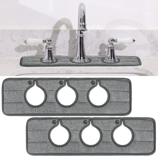 Teenyyou 2 Pcs Faucet Mat for Kitchen Sink, Dark Gray, 3 Round Holes