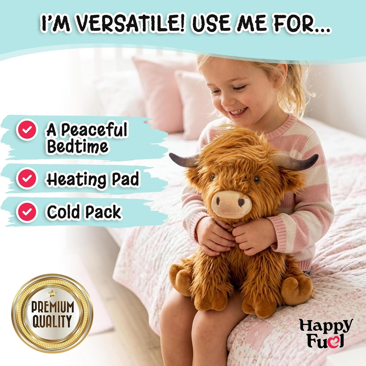 Bunny Microwavable & Weighted Stuffed Animals - 1.5 Lbs Unscented Heating Pad for Period Cramps Pain Relief and Anxiety, Cute Bunny Plush Toys Gifts for Women Girls Adults and Kids by Happy Fuel