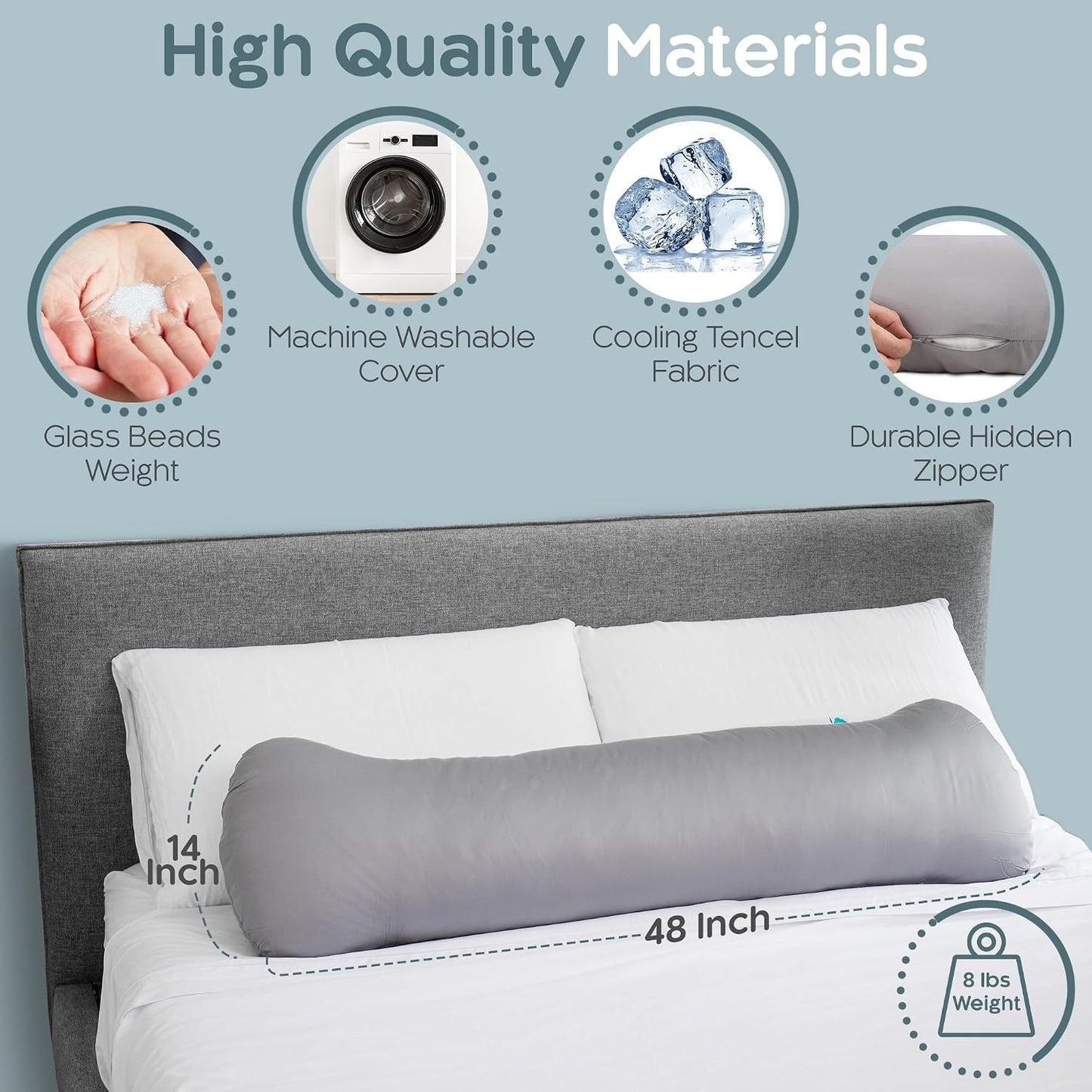 Weighted Body Pillow 6.5lbs, Cooling Tencel Cover, 41” x 10” | Calming Weighted Comfort, Breathable Cooling Cover, Machine Washable, Made for Side Sleepers, 12 Month Warranty