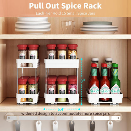 Pull Out Spice Rack Organizer for Cabinet, 3 Packs Slide Out Spice Racks Organizer, Spice Cabinet Organizers, Cabinet Size Need:12'' Highx11'' Deepx5'' Wide,Each Tier Hold 10 Spice Jar - 2 Tier, Black