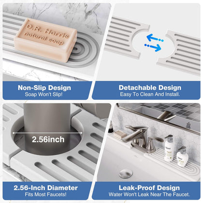DK177 Faucet Mat for Kitchen Sink - Water Absorbing Stone Tray for Sink, Diatomite Fast-Drying Faucet Mat, Faucet Splash Guard for Bathroom Counter (White, 30" x 4")