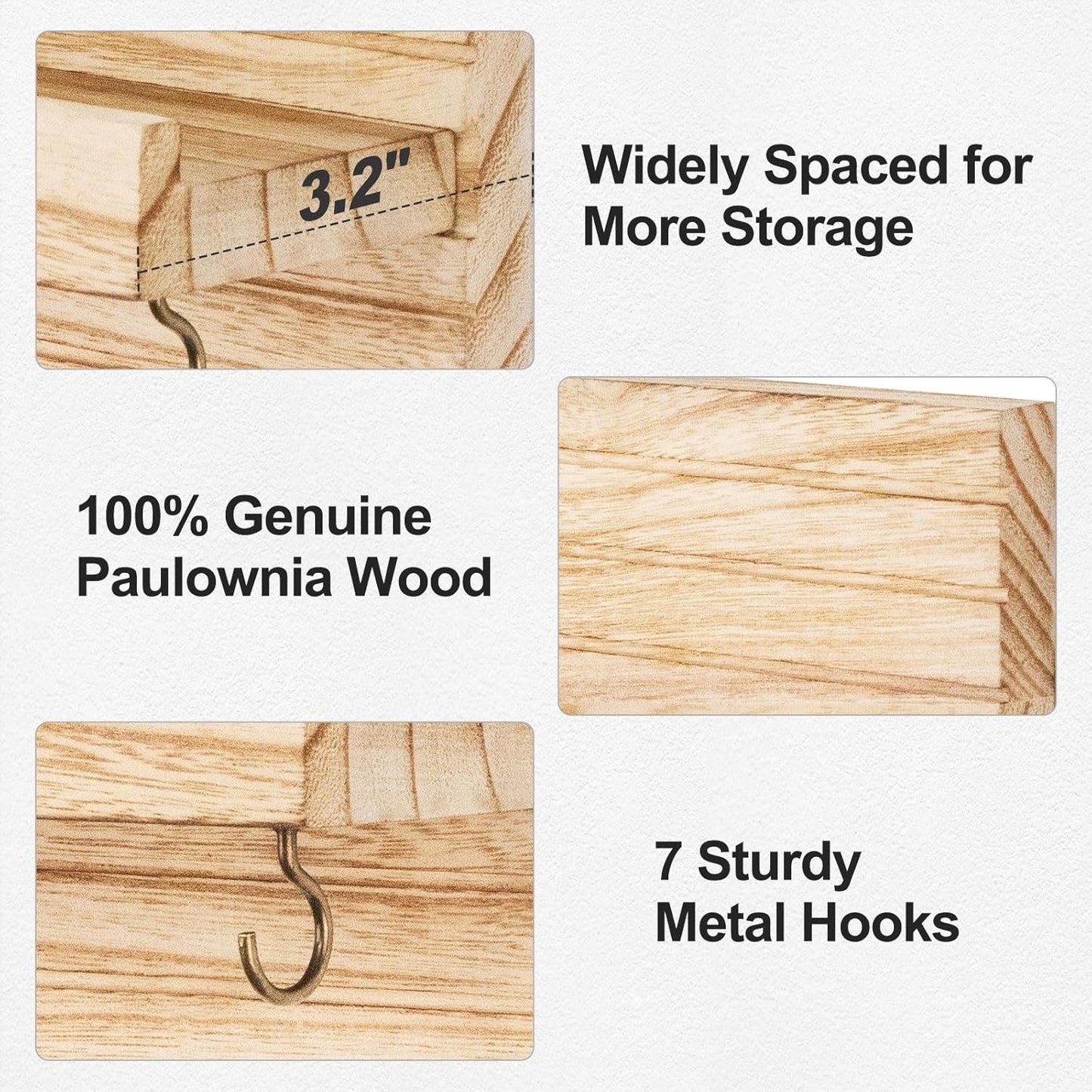 Lwenki Decorative Key Holder for Wall with Shelf, Entryway Shelf with Hooks Holds Leashes, Jackets and Glasses – Sturdy Wood Keyholder Entrance Hanger with Mounting Hardware (Black, Medium)