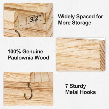 Lwenki Decorative Key Holder for Wall with Shelf, Entryway Shelf with Hooks Holds Leashes, Jackets and Glasses – Sturdy Wood Keyholder Entrance Hanger with Mounting Hardware (Black, Medium)