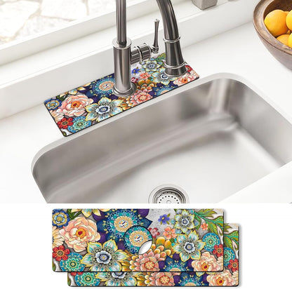 Sink Faucet Absorbing Mat, 2 Pack Drying Mat Around Faucet Sink Splash Guard Behind Faucet Sinkmat For Kitchen Bathroom Island Rv 24 * 5.5 Inch (60 * 14 cm)