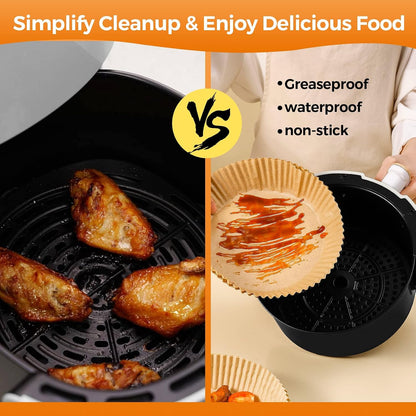 Air Fryer Liners Disposable, 150Pcs Parchment Paper 8" Square for 5-8QT | [Food Grade Material] Unbleached Parchment Paper Non-Stick & Waterproof Oilproof Easy Cleanup for Air Fryer Sheets Papers