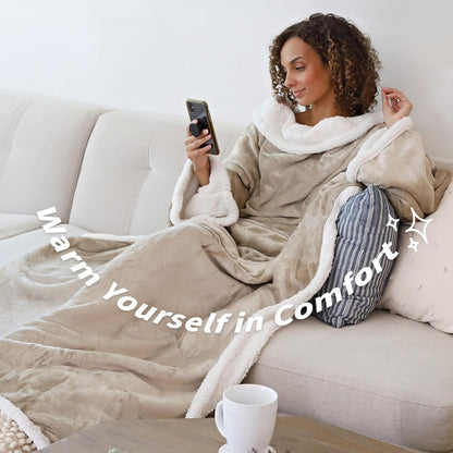 Catalonia Sherpa Wearable Blanket with Sleeves and Pocket for Adults