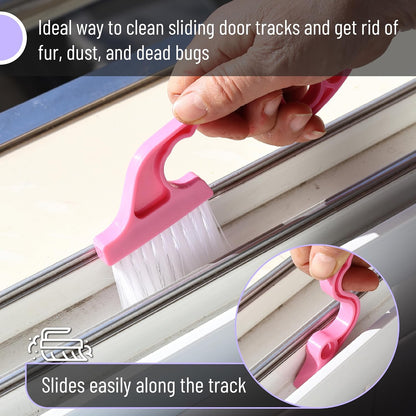 Slick- Window Track Cleaning Brush, 2 Pack, Yellow/Purple Ergonomic Handle, Built-in Scraper, Multipurpose, Window Track Cleaning Tools
