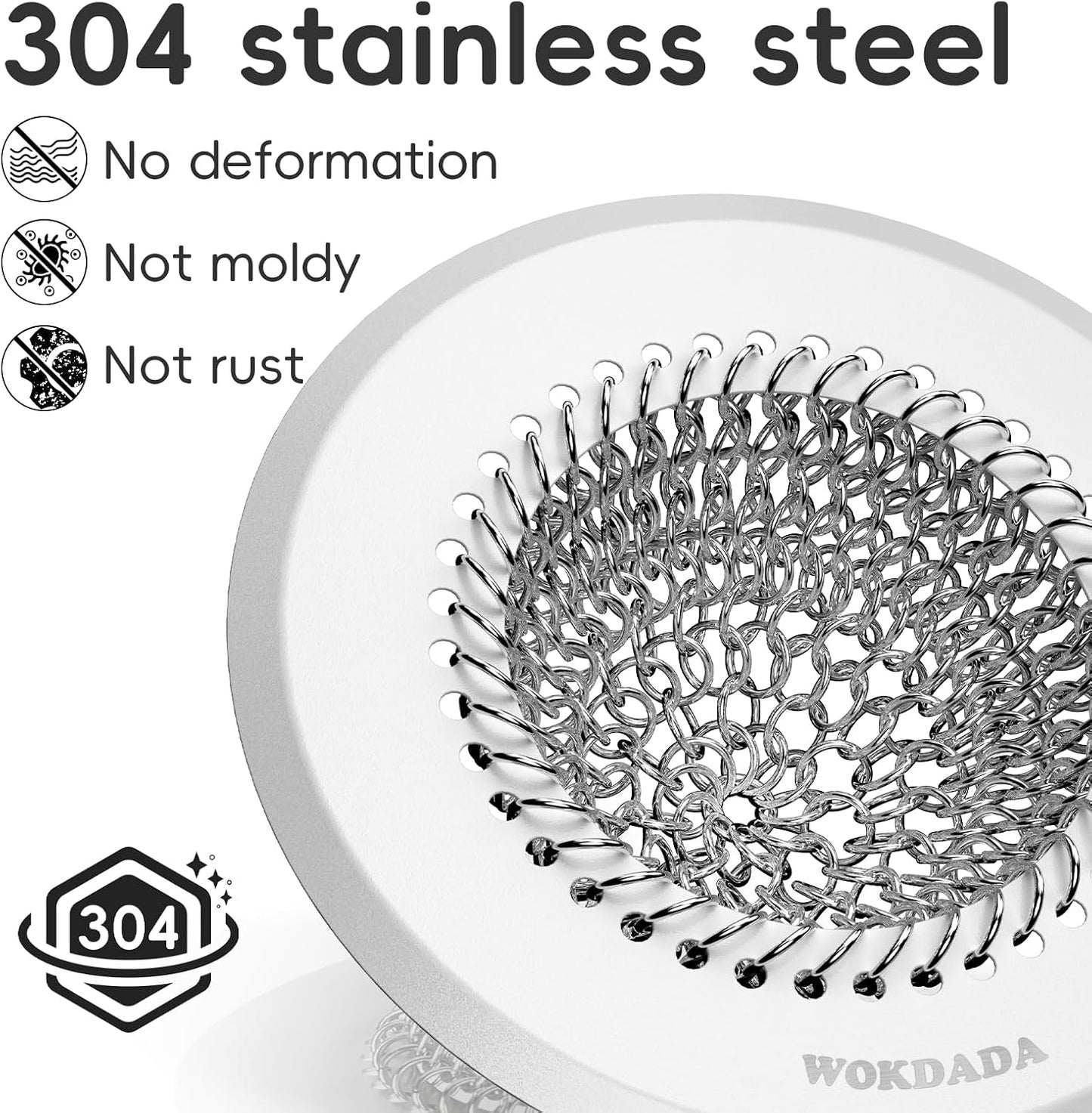 Shower Drain Hair Catcher, Patented Bathtub Drain Cover, Anti-Clog | Reversible Flip Clean, Fast Drainage, Anti-Slip Base, 304 Stainless Steel Chain Mail Mesh, 4.4" for Bathtub & Shower Drains