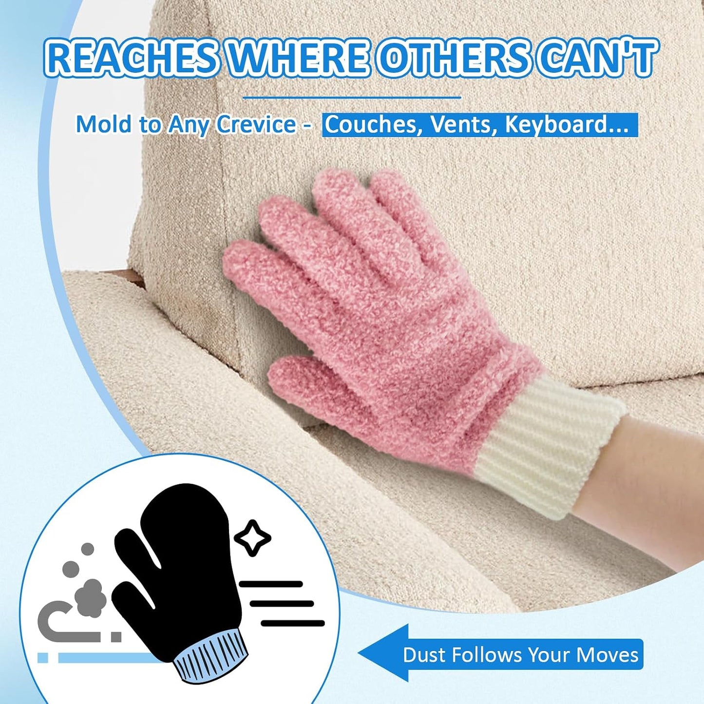MIG4U Microfiber Dusting Gloves House Cleaning Glove for Blinds, Windows, Shutters, Furniture, and Car, Reusable Lint-Free Blue 1 Pair S/M