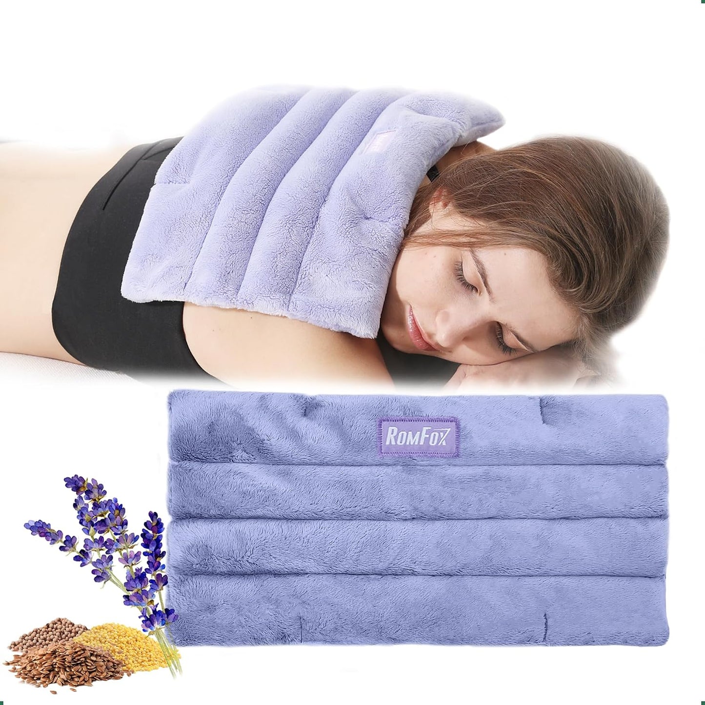 Romfox Microwavable Heating Pad for Pain Relief, Moist Heat for Cramps, Muscles, Joints, Back, Neck and Shoulders, Heat Compress Pillow, for Both Hot and Cold Therapy (12 * 6 Lavender)