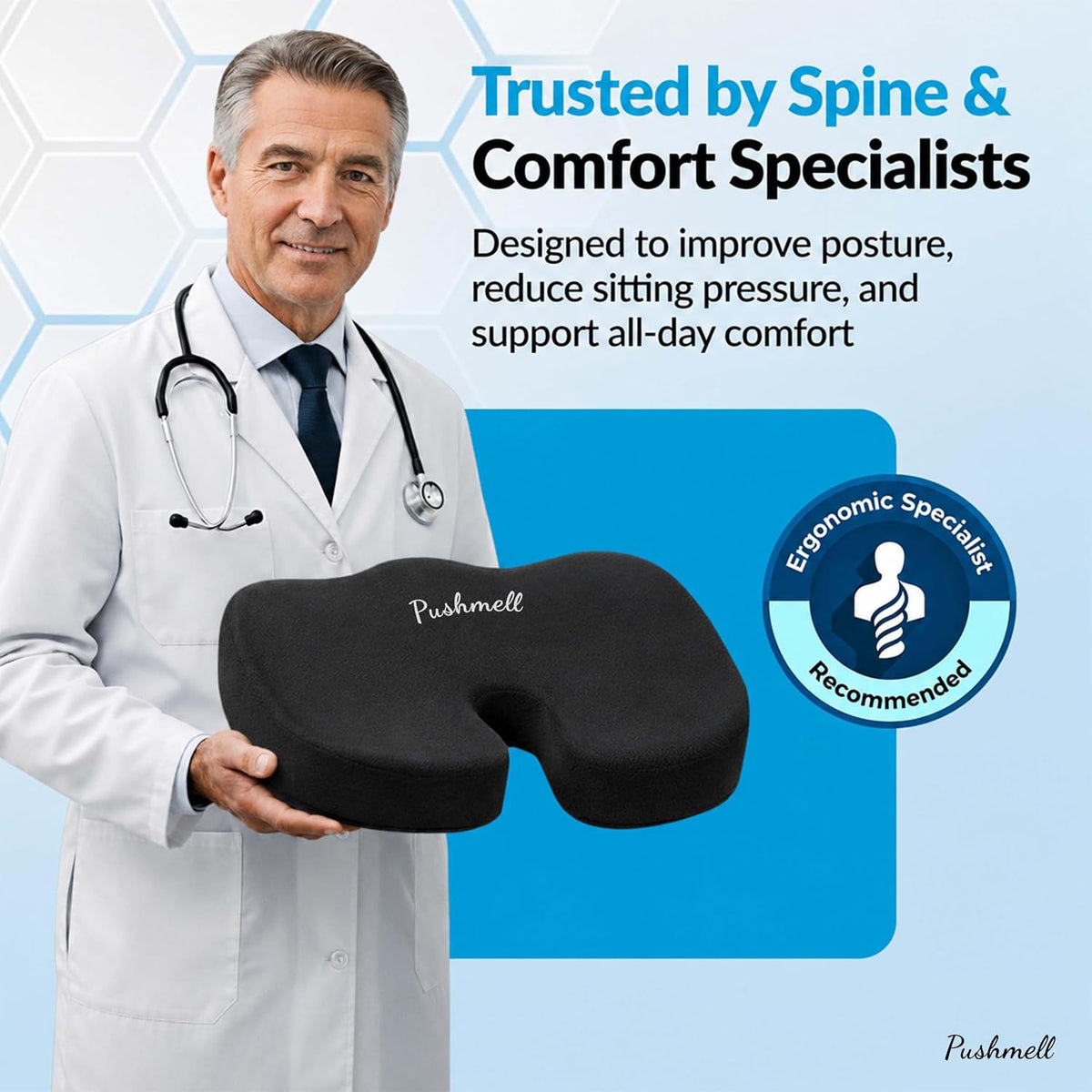 Premium Memory Foam Gel Seat Cushion for Tailbone, Coccyx, Back & Sciatica Pain Relief – Fits 17.5” x 14” Seats, Ergonomic Office & Desk Chair Cushions for Home, Car – Includes Bonus Extra Cover