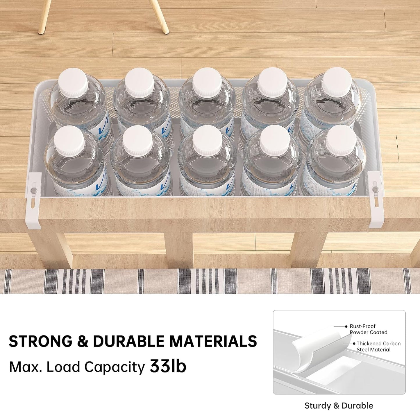 Hanging Metal Bedside Caddy, Adjustable Shelf for Bunk & Dorm (Large) | Sturdy metal mesh basket holds 33 lbs, Adjustable hooks fit 0.7"-2" frames,Ideal space-saver for dorm, bunk & bedside