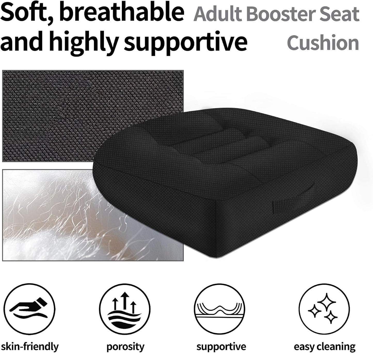 Height-Adjustable Seat Cushion-15.7x15.7x4.7inches Improved Model with Adjustable Height Breathable Nylon mesh Fabric Ergonomic Design Suitable for use in Cars, Offices, and Outdoors