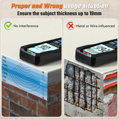 Pinless Moisture Meter for Wall,Floor – Digital Moisture Tester | With 3-Color LCD Display, Audible Alarm & HOLD Function, Ideal for Home Inspections