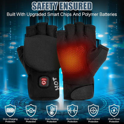 Heated Gloves for Men Women, Rechargeable Full & Half Hands Electric Gloves Heated Fingerless Touchscreen Gloves Heated Winter Hand Warmer for Work Cycling Skiing Outdoor Snow