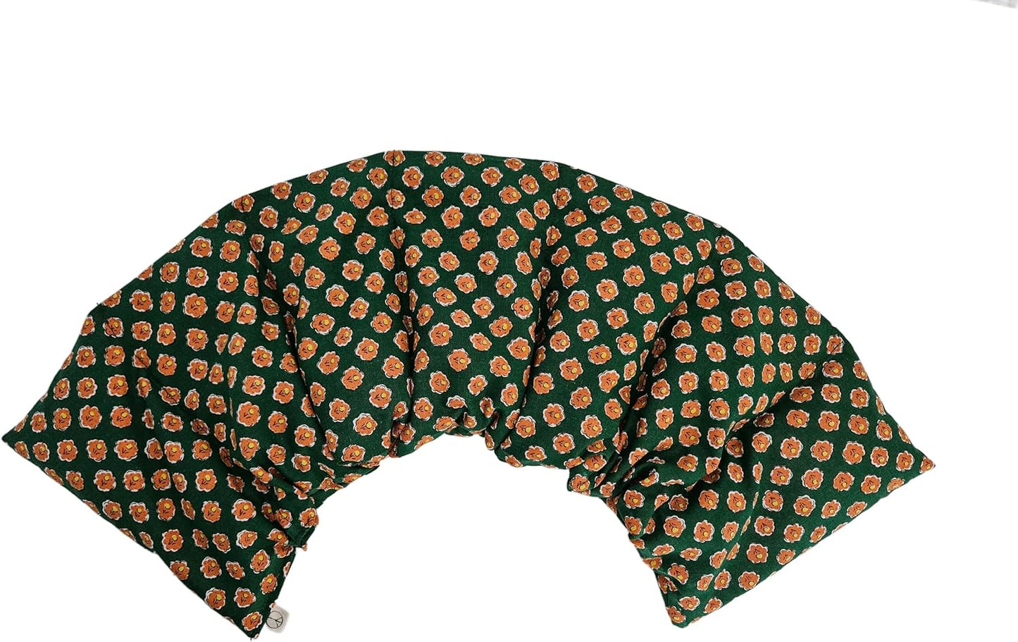 Microwavable LOVEwrap Neck & Shoulder Wrap Pad - Aroma - 6 X 24- Flax w/fine Mist of Calming Lavender Oil - subtly Scented - All Natural - Hot Cold Therapy Muscles Pain Relief - Orange Blue Flowers