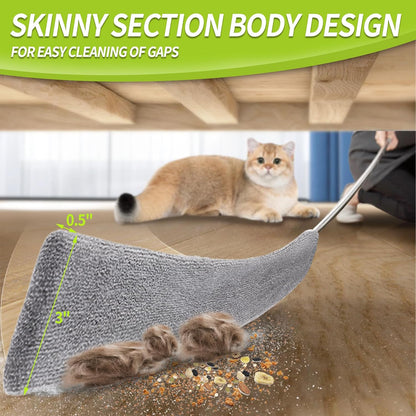 IVYROLL Skinny Duster with Extension Pole for Under Furniture | Under Appliance Cleaning Tool with 3 Microfiber Dusting Cloths, Retractable Flat Duster for Under Refrigerator, Gap