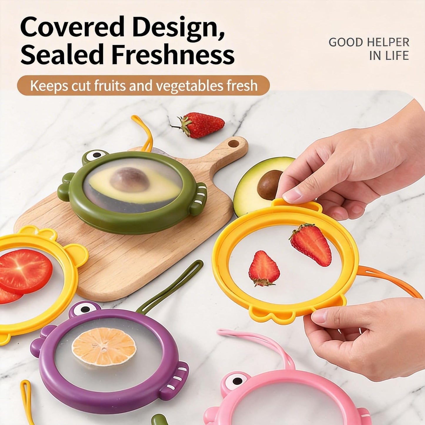4pcs Fish-Shaped Silicone Food Storage Containers – Reusable Avocado Saver & Tomato Keeper Set – Airtight Fruit & Veggie Pods for Onion, Garlic, Lemon, Potato – Leak-Proof Freshness Lock for Fridge